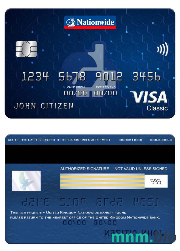 United Kingdom Nationwide bank visa klasyczny karta przykład w formacie PSD